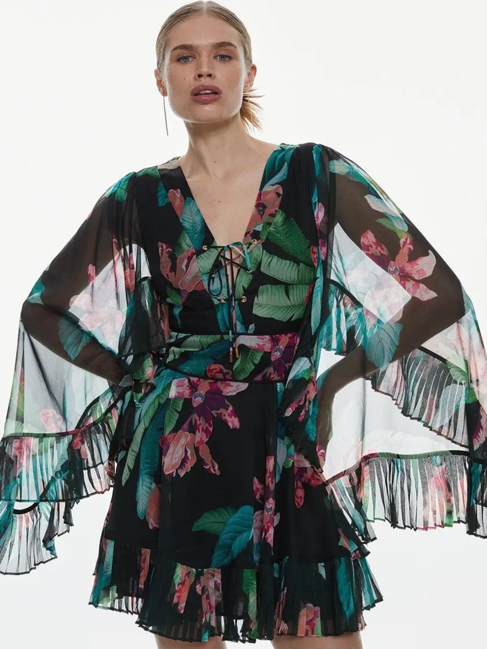 Karen Millen Drama Kimono Floral Woven Mini dress - NWT